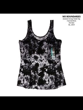 No Boundaries Black & White Tie-Dye Scoop Neck Curved Hem Super Soft Tank